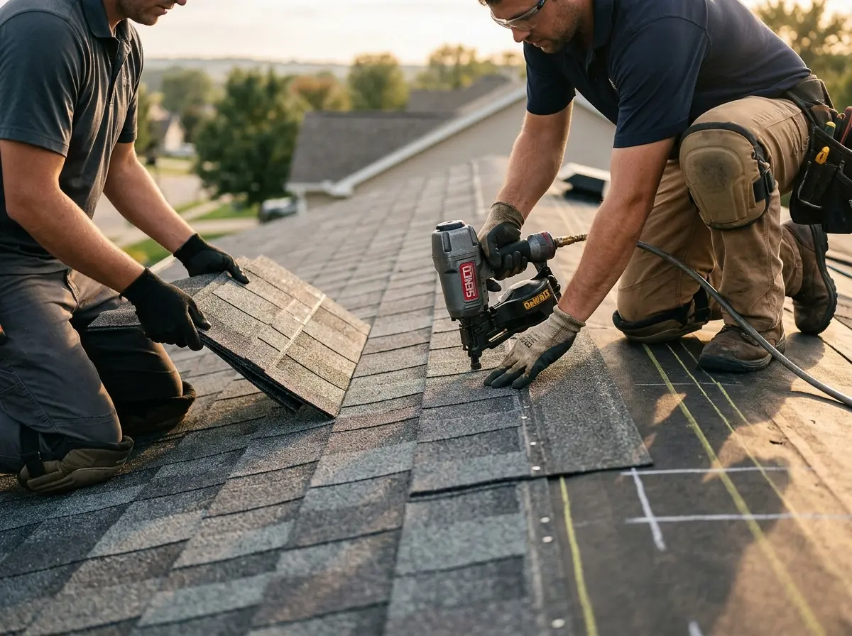 Professional roofer working on a residential roof in Brawley